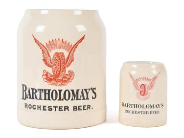 TWO PRE-PROHIBITION BARTHOLOMAYS BEER STEINS.