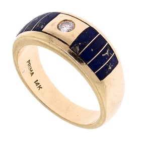 14K GOLD LAPIS INLAY & DIAMOND RING.