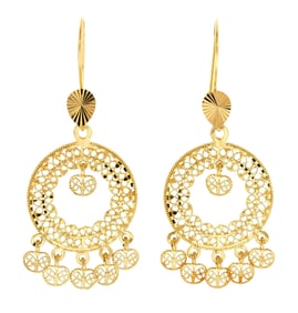 PAIR OF TURKISH 18K GOLD DANGLE EARRINGS.