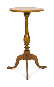 ANTIQUE TIGER MAPLE QUEEN ANNE STAND.