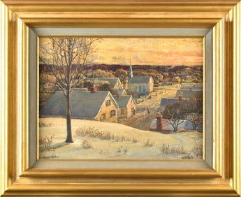 NATHANIEL ROSS PARKE OIL, VILLAGE SCENE.