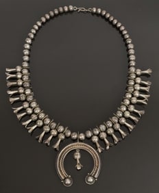 SILVER NATIVE AMERICAN SQUASH BLOSSOM W/ EARRINGS.