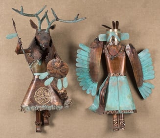 TWO DALE ANDERSON COPPER KACHINA FIGURES.