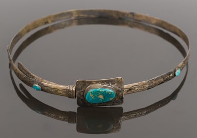 NATIVE AMERICAN STERLING TURQUOISE HAT BAND.