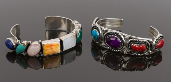 STERLING SILVER NATIVE AMERICAN CUFF BRACELETS.