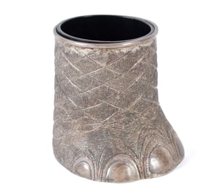 STERLING ELEPHANT FOOT VASE.