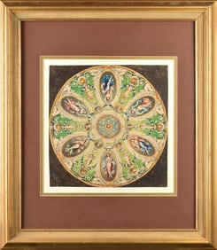 ANTIQUE WATERCOLOR, STUDY FOR A CEILING.