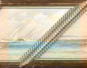 ELMER JOSEPH READ WATERCOLOR, MARINE SCENE.