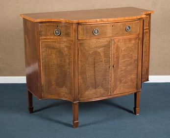 ANTIQUE INLAID MAHOGANY REGENCY SIDEBOARD.