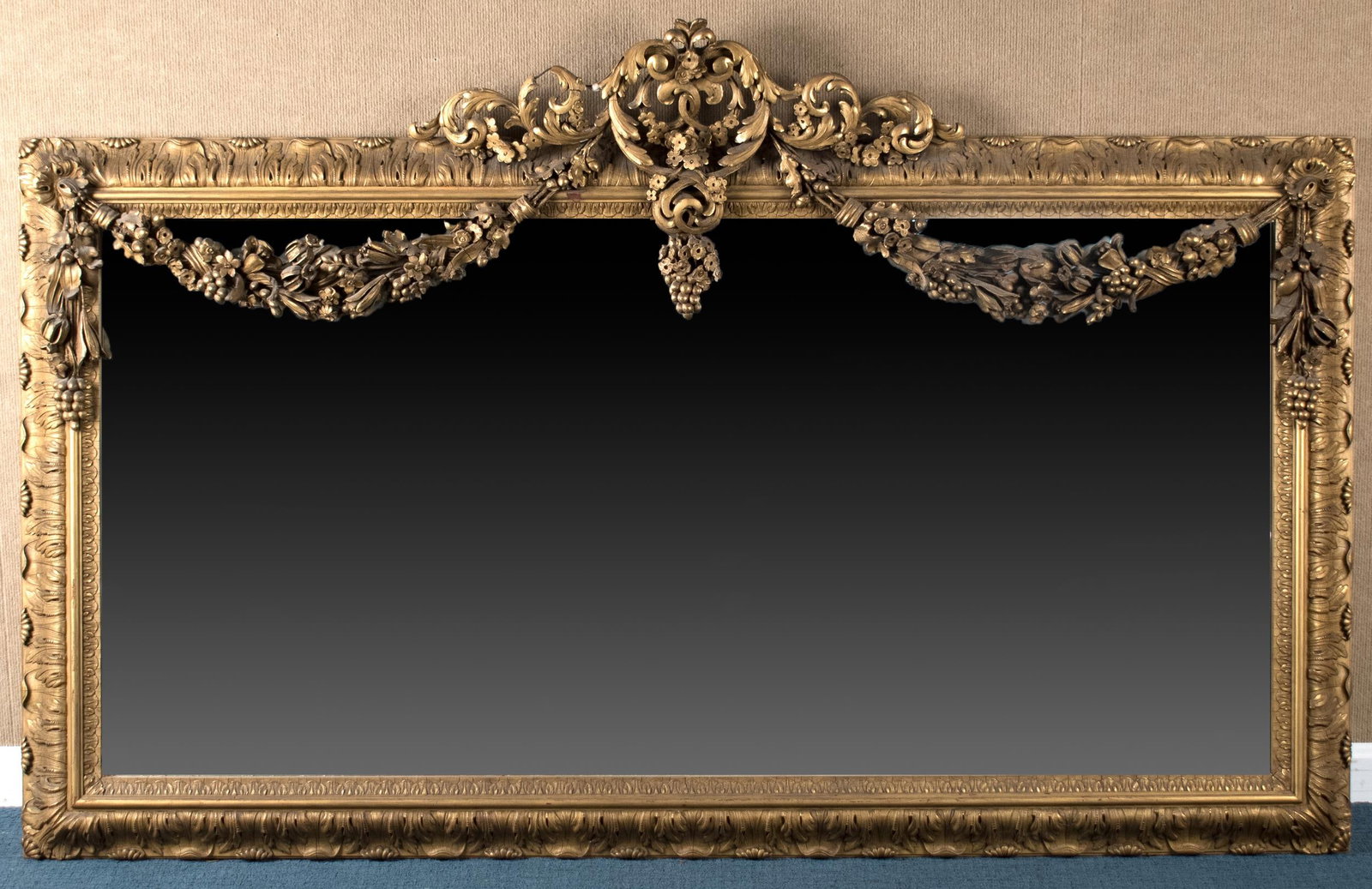 LARGE 19TH C. CARVED & GILT WALL MIRROR. (1 of 7)