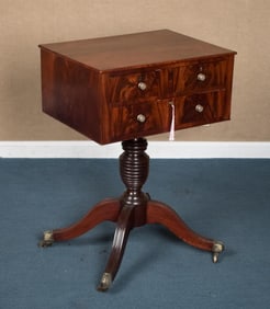 19TH C. FEDERAL THREE DRAWER WORK STAND.