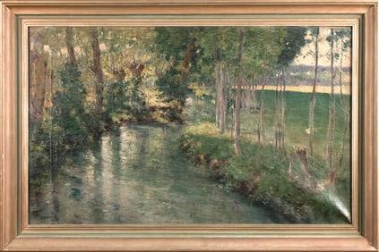 EARLY 20TH C. IMPRESSIONIST OIL, RIVER LANDSCAPE.