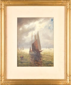 HARRISON BIRD BROWN WATERCOLOR, SAILBOAT.