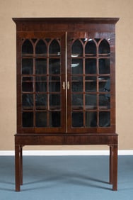 19TH C. TWO-PART MAHOGANY BOOKCASE.