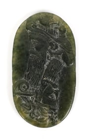 ANTIQUE ROMAN CARVED JADE PENDANT.