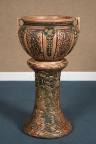 ROSEVILLE FLORENTINE JARDINIERE ON STAND.