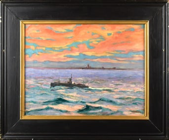 CHARLES BIESEL OIL, MARINE SCENE.