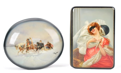 TWO RUSSIAN LACQUER BOXES.