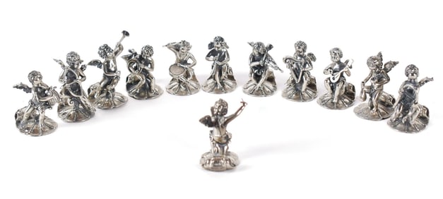 SET OF 12 WYLER STERLING MUSICAL CHERUBS.