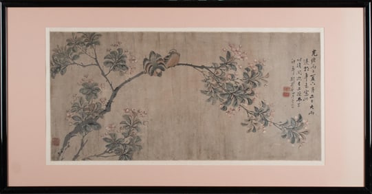 EARLY CHINESE FRAMED WATERCOLOR SCROLL.
