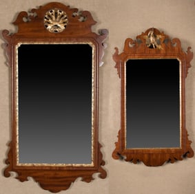 TWO 18TH C. CHIPPENDALE WALL MIRRORS.