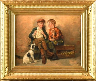 ANTIQUE OIL AFTER J.G. BROWN, SHOESHINE BOYS.