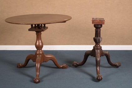 18TH C. CHIPPENDALE TEA TABLE AND BASE, TWO PCS.