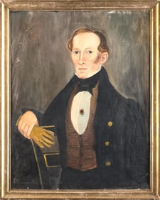 ANTIQUE PRIMITIVE PORTRAIT OF GENTLEMEN.