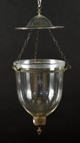 ANTIQUE HAND BLOWN GLASS BELL JAR LANTERN.