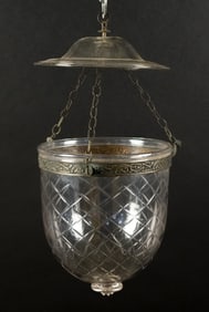 ANTIQUE HAND BLOWN GLASS BELL JAR LANTERN.