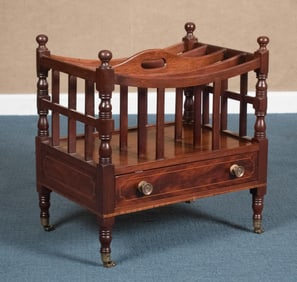 19TH C. INLAID MAHOGANY CANTERBURY.