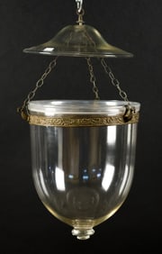ANTIQUE HAND BLOWN GLASS BELL JAR LANTERN.