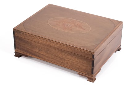 20TH C. INLAID MAHOGANY DOCUMENT BOX.