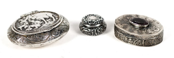 THREE EUROPEAN SILVER SMALL BOXES.
