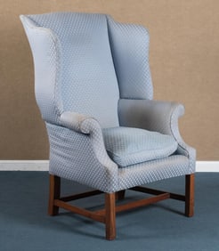 18TH C. MAHOGANY WING CHAIR.
