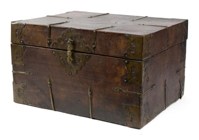 18TH C. PERSIAN PIG SKIN WRAPPED BOX.