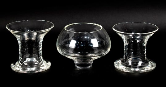 THREE STEUBEN GLASS VASES.