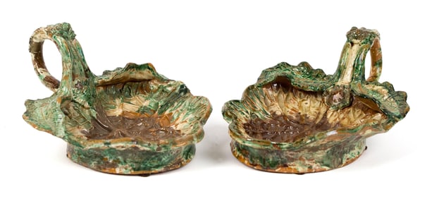 PR. SIGNED MAJOLICA LEAF SHAPED DISHES.