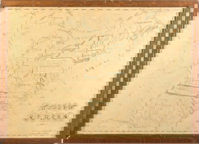 19TH C. PENCIL AND INK MAP OF THE US EAST COAST.