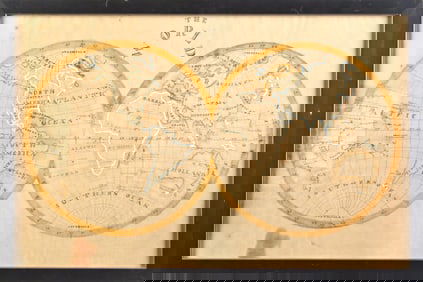 19TH C. PENCIL AND INK WORLD MAP.