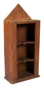 ANTIQUE RED PAINTED WALL CUPBOARD.