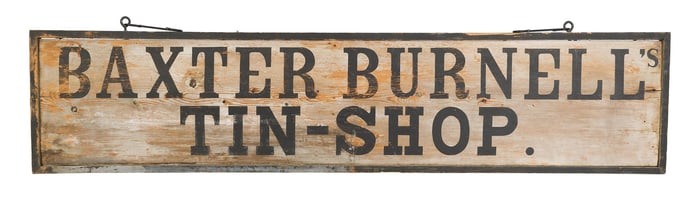 BAXTER BURNELLS TIN-SHOP TRADE SIGN.