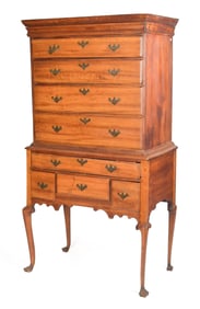 18TH C. TWO PART SYCAMORE QUEEN ANNE HIGHBOY.
