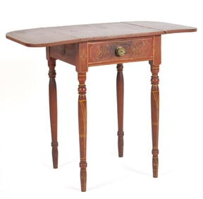 19TH C. PAINT-DECORATED ONE DRAWER STAND.