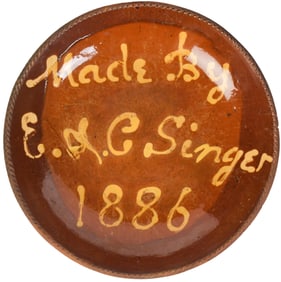 19TH C. REDWARE PLATE, E. & C. SINGER.