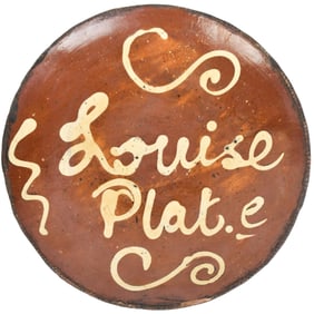 19TH C. AMERICAN REDWARE PLATE, LOUISE PLATE.