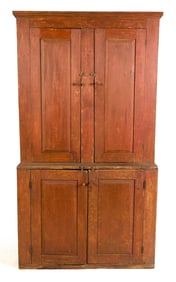 18TH C. RED PAINTED FLOOR CUPBOARD.