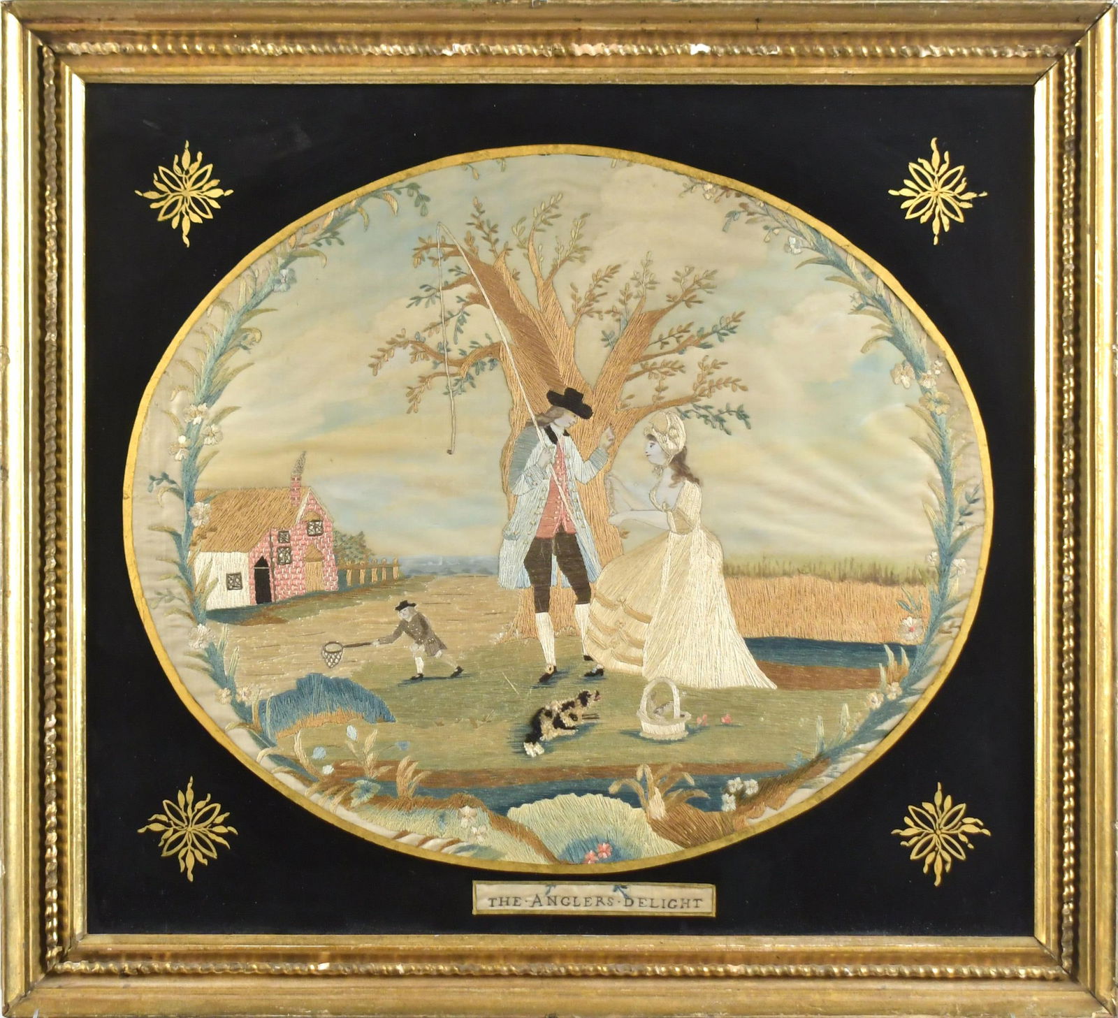 19TH C SILK NEEDLEWORK, THE ANGLER'S DELIGHT. (1 of 11)