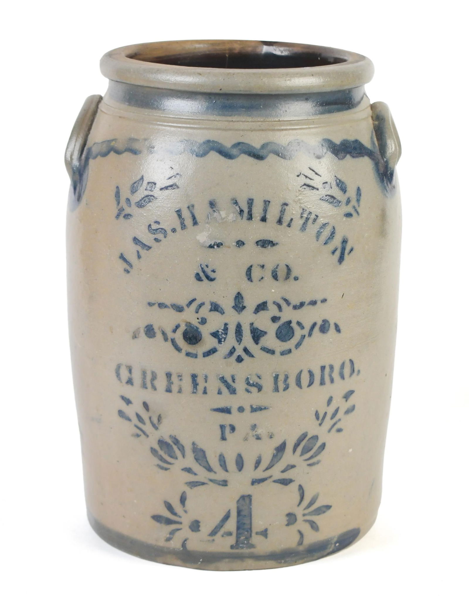 JAS HAMILTON & CO. GREENSBORO PA STONEWARE CROCK. (1 of 9)