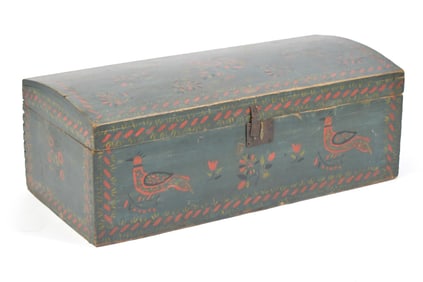 EARLY 19TH C. PAINT DECORATED DOME TOP BOX.